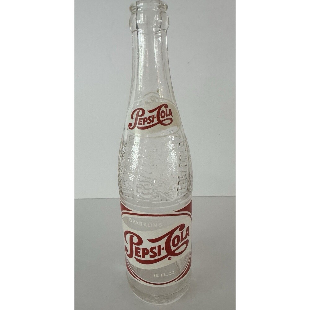 Vintage 1950s Pepsi Cola Sparkling 12 Oz Glass Bottle Red White Wave ACL Logo